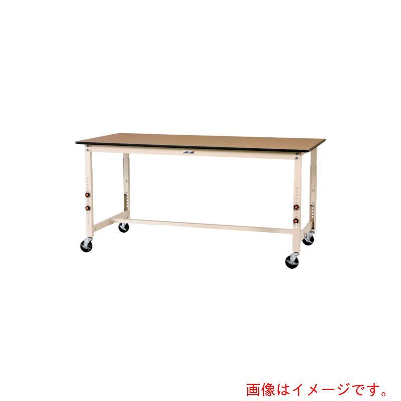 山金工業　ヤマテック　ワークテーブル３００シリーズ　高さ調整タイプ　移動式　ポリエステル天板　Ｗ７５０×Ｗ７５０×Ｈ７５０～１０００ｍｍ　木目柄／ヤマテックアイボリー　【品番：SWPAC-775-MI】