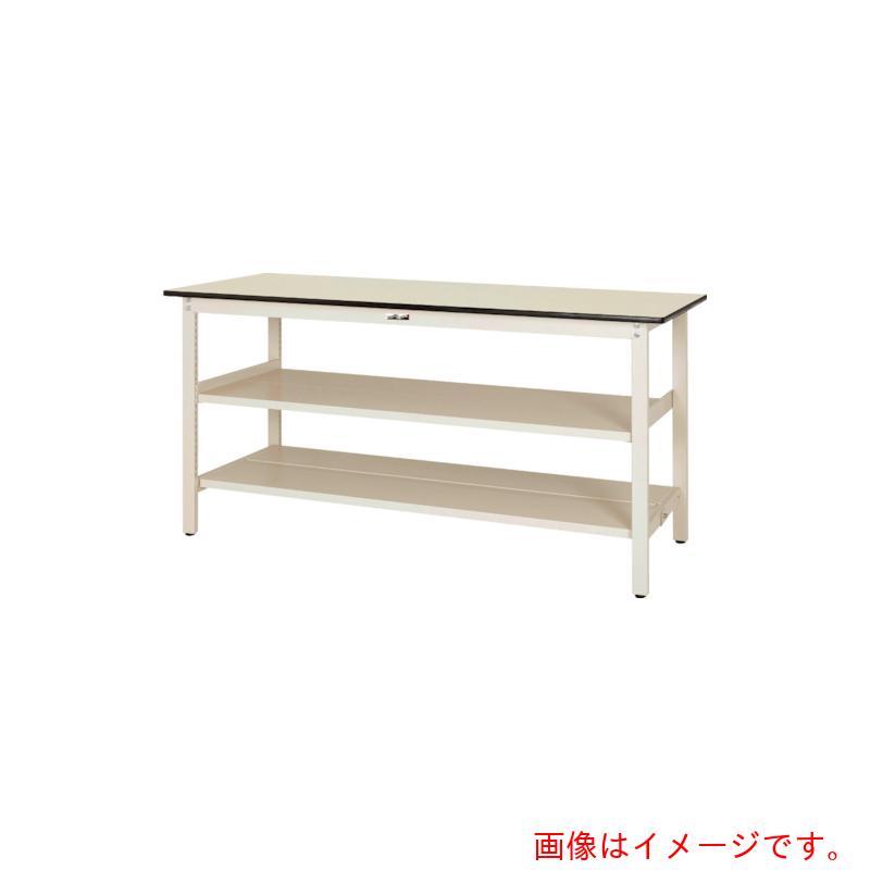 【別途送料あり】山金工業　ヤマテック　ワークテーブル３００シリーズ　固定式　中間棚・全面棚板付　ポリエステル天板　Ｗ１５００×６００×Ｈ９００ｍｍ　ヤマテックアイボリー　【品番：SWPH-1560TTS2-II】