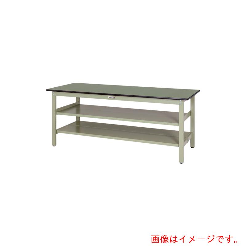【別途送料あり】山金工業　ヤマテック　ワークテーブル３００シリーズ　固定式　中間棚・全面棚板付　塩ビシート天板　Ｗ１８００&times;７５０&times;Ｈ７４０ｍｍ　ヤマテックグリーン　【品番：SWR-1875TTS2-GG】｜住設プロ　店