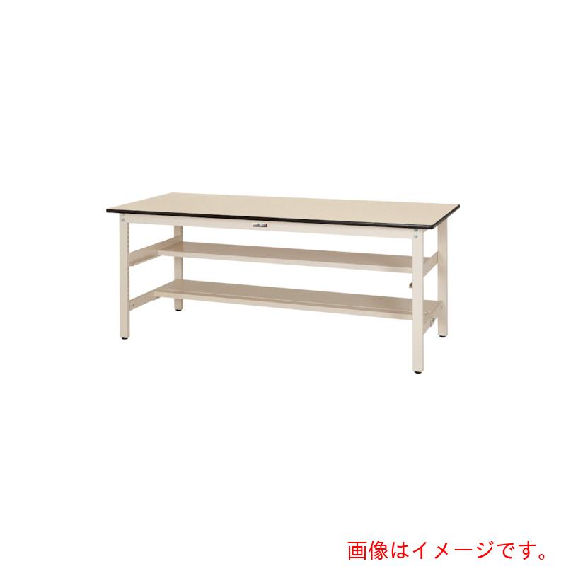 山金工業　ヤマテック　ワークテーブル３００シリーズ　固定式　中間棚・半面棚板付　塩ビシート天板　Ｗ９００×Ｄ６００×Ｈ７４０ｍｍ　ヤマテックアイボリー　【品番：SWR-960TS1-II】