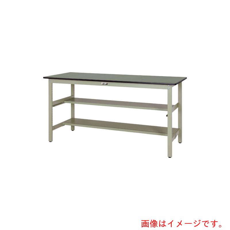 【別途送料あり】山金工業　ヤマテック　ワークテーブル３００シリーズ　固定式　中間棚・半面棚板付　塩ビシート天板　Ｗ１２００×６００×Ｈ９００ｍｍ　ヤマテックグリーン　【品番：SWRH-1260TS1-GG】