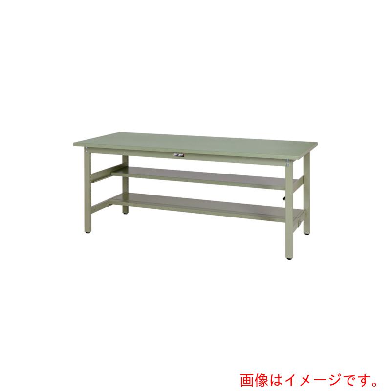 【別途送料あり】山金工業　ヤマテック　ワークテーブル３００シリーズ　固定式　中間棚・半面棚板付　スチール天板　Ｗ１２００×７５０×Ｈ７４０ｍｍ　ヤマテックグリーン　【品番：SWS-1275TS1-GG】