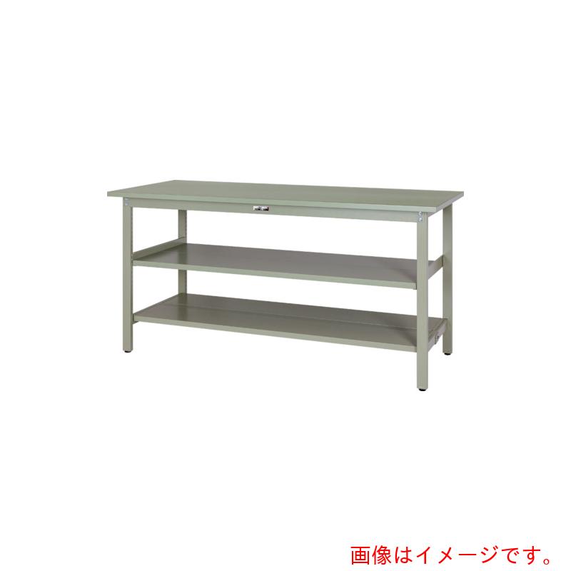 【別途送料あり】山金工業 ヤマテック ワークテーブル３００シリーズ 固定式 中間棚・全面棚板付 スチール天板 Ｗ９００×Ｄ６００×９００ｍｍ ヤマテックグリーン 【品番：SWSH-960TTS2-GG】