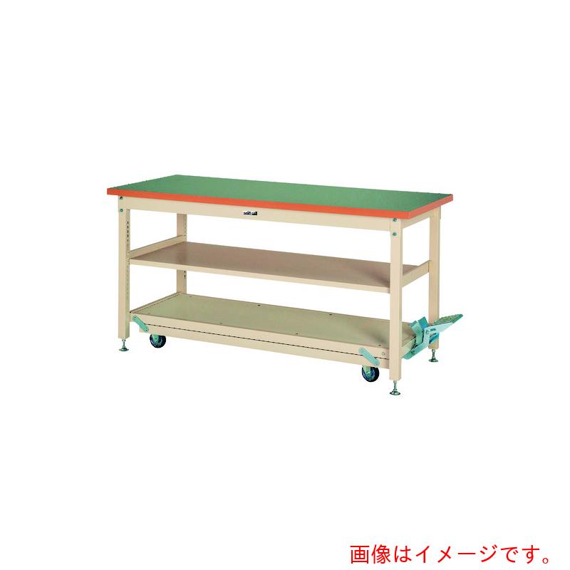 【別途送料あり】山金工業　ヤマテック　ワークテーブル　ペダル移動タイプ　中間棚付　塩ビシート天板　Ｗ１８００×Ｄ７５０×Ｈ９２２ｍｍ　グリーン／ヤマテックアイボリー　【品番：SXRPH-1875S2-GI】