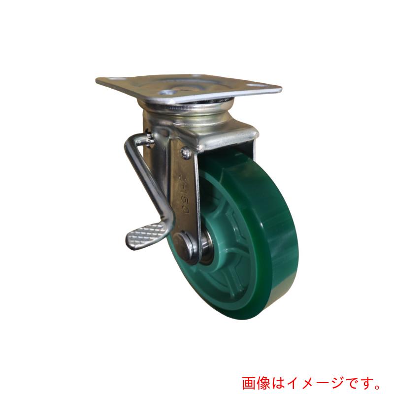 ヨドノ　樹脂ホイル付ウレタン車輪（ベアリング入）自在車左ストッパー付　許容荷重３４３ｄａＮ　【品番：PNUJBL200】