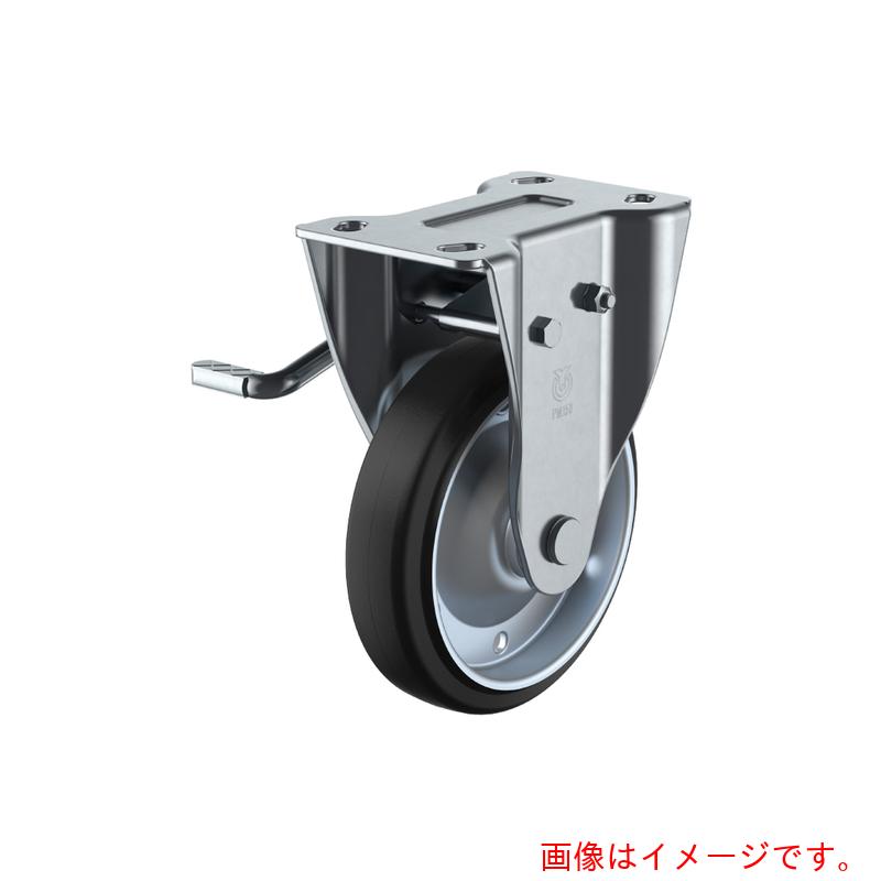 ユーエイ　プレート式　固定　キャスター　ゴム　車輪径２００ｍｍ　ストッパー付き　ＰＭタイプ　ＰＭＲ－ＬＢ（Ｌ）型　取付寸法１１２×６３　【品番：PMR-200WBLB(L)】