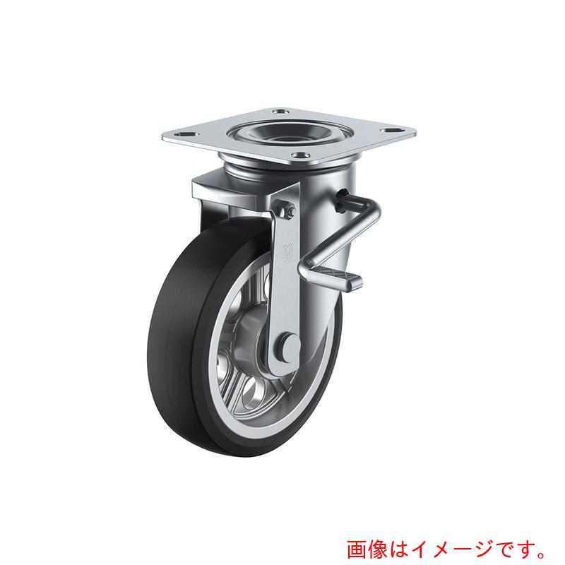 ユーエイ　プレート式　自在　キャスター　ゴム　車輪径２００ｍｍ　ストッパー付き　ＰＭタイプ　ＰＭＳ－ＬＢ（Ｒ）型　取付寸法１２０×１２０（１０５×１０５）　【品番：PMS-200AWLB(R)】