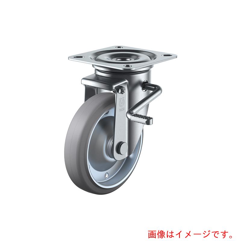 ユーエイ　プレート式　自在　キャスター　グレーゴム　車輪径２００ｍｍ　ストッパー付き　ＰＭタイプ　ＰＭＳ－ＬＢ（Ｒ）型　取付寸法１２０×１２０（１０５×１０５）　【品番：PMS-200WBLB(R)-G】