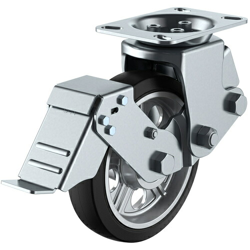 ユーエイ　プレート式　固定　キャスター　耐摩耗ゴム　車輪径２００ｍｍ　ストッパー付き　ＳＫＹタイプ　ＳＫＹ&minus;２Ｒ&minus;Ｓ型　取付寸法１３３&times;８６（１２５&times;６２）　【品番：SKY-2R200AWS-A-2】｜住設プロ　店