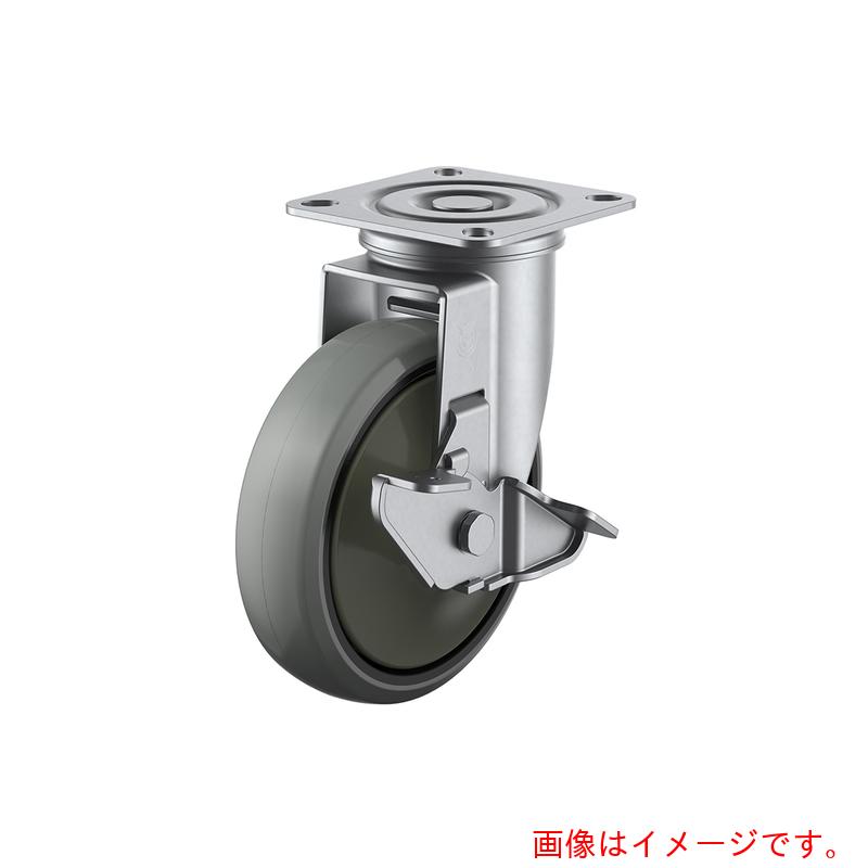 ユーエイ　プレート式　自在　ステンレスキャスター　ウレタン　車輪径１３０ｍｍ　ストッパー付き　Ｊタイプ　ＳＵＳ－Ｊ２－Ｓ型　取付寸法８０×８０（７５×７５）　【品番：SUS-GUJ2-130S】