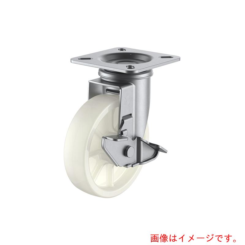 ユーエイ　プレート式　自在　ステンレスキャスター　ナイロン　車輪径２００ｍｍ　ストッパー付き　Ｊタイプ　ＳＵＳ－Ｊ－Ｓ型　取付寸法１１５×１１５（１０５×１０５）　【品番：SUS-NJ-200S】