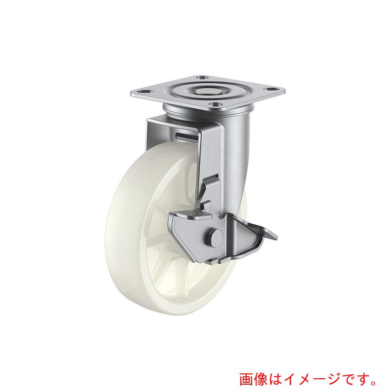 ユーエイ　プレート式　自在　ステンレスキャスター　ナイロン　車輪径１３０ｍｍ　ストッパー付き　Ｊタイプ　ＳＵＳ－Ｊ２－Ｓ型　取付寸法８０×８０（７５×７５）　【品番：SUS-NJ2-130S】