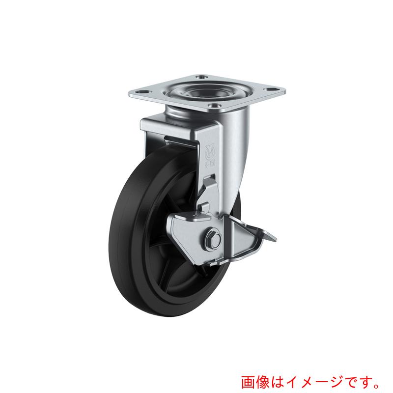 ユーエイ　プレート式　自在　ステンレスキャスター　ゴム　車輪径１２５ｍｍ　ストッパー付き　Ｊタイプ　ＳＵＳ－Ｊ２－Ｓ型　取付寸法８０×８０（７５×７５）　【品番：SUS-NWRJ2-125S】