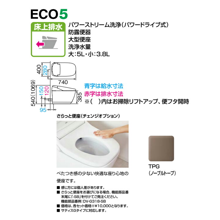 最安値挑戦】 リクシル サティスGタイプ ECO5 床上排水 Pトラップ 一般地 水抜方式 流動方式兼用 さらっと便座 TPG ノーブルトープ  LIXIL qdtek.vn