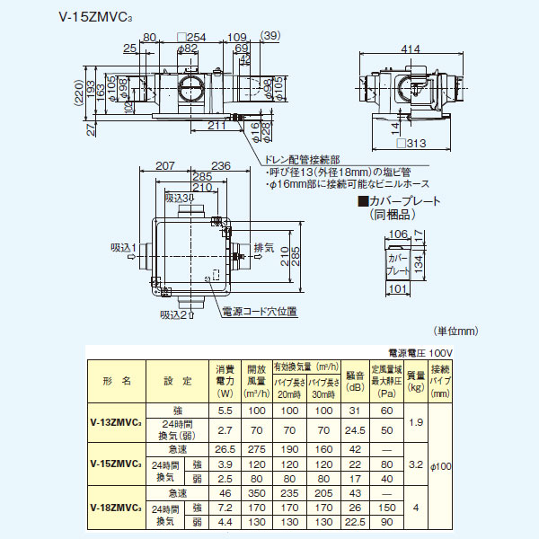 種類豊富な品揃え ダクト用換気扇 三菱 V15zmvc3 法人限定 V 15zmvc3 中間取付形ダクトファン Dcブラシレスモーター搭載 定風量タイプ サニタリー用 家電