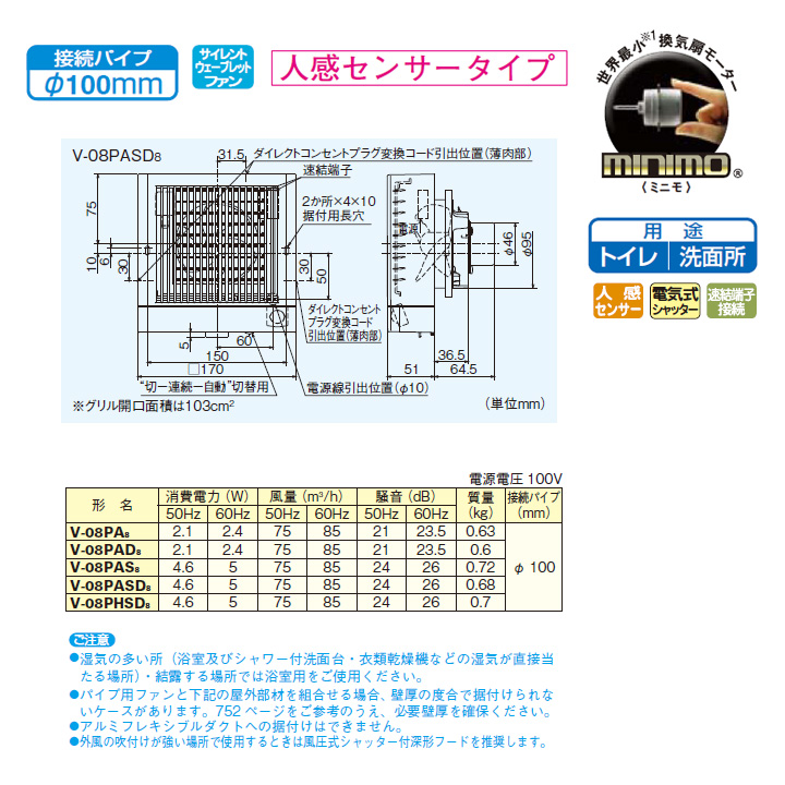 い出のひと時に、とびきりのおしゃれを！ 三菱 パイプ用ファン 角形格子グリル 人感センサータイプ V-08PASD7後継機種 MITSUBISHI  zuti.com.br