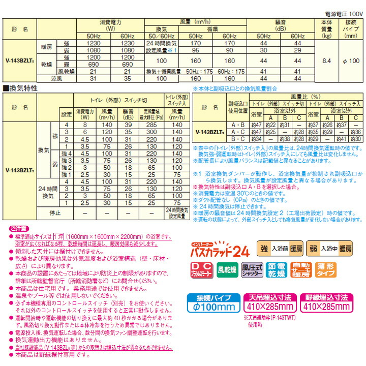 18％OFF】 三菱 バス乾燥 暖房 換気システム24時間換気機能付 3 部屋換気用 V-143BZLT2後継機種 MITSUBISHI  fucoa.cl