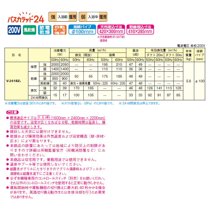 国際ブランド 三菱 バス乾燥 暖房 換気システム 24時間換気機能付 1 部屋換気用 V-241BZ後継機種 MITSUBISHI fucoa.cl