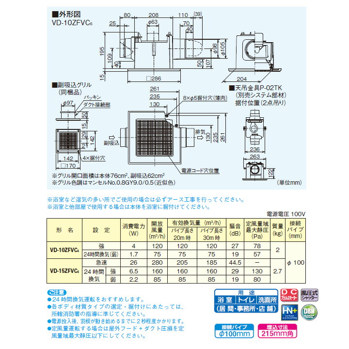 値下げ 三菱 ダクト用換気扇 天井埋込形 24時間換気機能付 サニタリー用 定風量タイプ 2 部屋換気用 VD-10ZFVC5後継機種  MITSUBISHI fucoa.cl