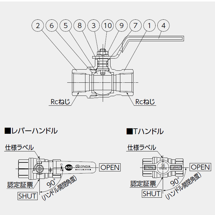 となる オンダ製作所 FF型(フルボア) Rc2 1/2 レバーハンドル/FF-65