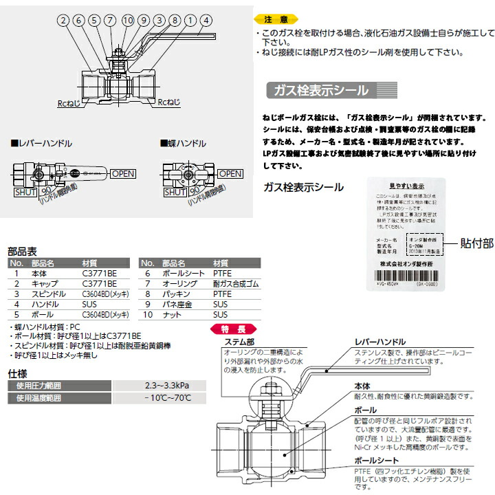 在庫あり】 オンダ製作所 ねじボールガス栓 G型 Rcねじ×Rcねじ 大