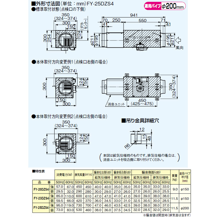 白木/黒塗り 【FY-20DZS4】パナソニック 中間ダクトファン／消音形（給