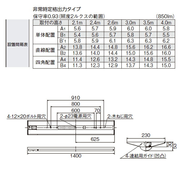 東芝 Tenqooシリーズ 非常用照明器具 40タイプ直付 W230