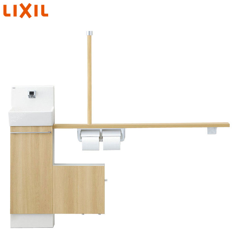 LIXIL 手洗キャビネット コフレル スリム 壁付 手すりカウンターサニタリーボックス付キャビネットタイプ ハンドル水栓 1500サイズ 床給水・床排水 一般地・寒冷地共用 左仕様 YL-DA82SSHUL15B｜住設店