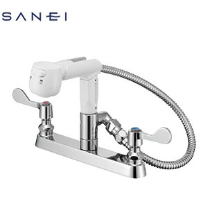 SANEI キッチン用蛇口 台 2ハンドル混合水栓 スパウト115mm 湯水芯203mm 一般地 K6100-1