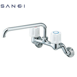 SANEI キッチン用蛇口 壁 2ハンドル混合水栓 スパウト200mm 一般地寒冷地共用 K211-W