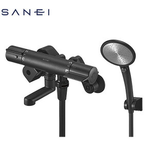 SANEI ●風呂場用水道の栓 壁 洗い場専用 サーモスタット付シャワー二階建てバス雑ぜ合わせる水栓 手元取り替えっこ スパウト80粍 引っ敷き黒いこと 原則として地 SK18CT5-S-MDP