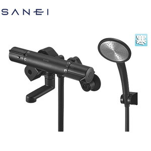SANEI ●風呂場用水道の栓 壁 洗い場専用 サーモスタット付シャワー二階建てバス雑ぜ合わせる水栓 スパウト80粍 引っ敷き黒いこと 冷ややかさ地 SK18CK-5-S-MDP