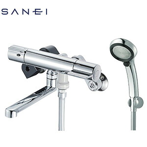 SANEI 風呂場用水道の栓 壁 風呂桶・洗い場兼用 サーモスタット付シャワー2階建てバス組みあわせる水栓 手元取り替えっこ シャワー上端(レイニー) スパウト170粍 押し並べて地 SK18C-T1L17
