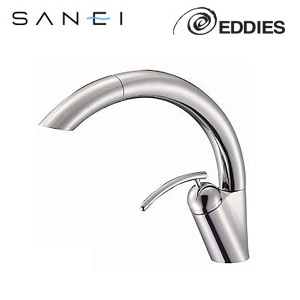 SANEI ●キッチン用蛇口 EDDIESシリーズ 台 シングルワンホールスプレー混合水栓 ホース引出 スパウト261mm 一般地 K8790JV-13