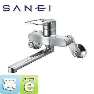 SANEI キッチン用蛇口 壁 シングルレバー混合水栓 エコ位置クリック スパウト190mm 寒冷地 K17CEK-13