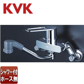 KVK キッチン用蛇口 壁 シングルレバー混合水栓 首長200mm 上向パイプ 固定シャワーヘッド 一般地 MSK110KRFUT｜住設店