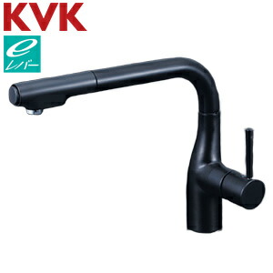 KVK キッチン用蛇口 台 シングルレバー式シャワー付混合栓 水受けトレー付 eレバー マットブラック 一般地 KM6101VECM5