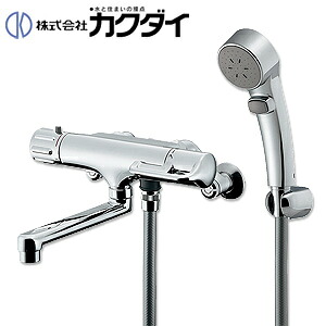カクダイ 風呂場用水道の栓 壁 風呂桶・洗い場兼用 サーモスタット付シャワー2階建てバス組みあわせる水栓 逆配管工業 スパウト170粍 押し並べて地 173-136