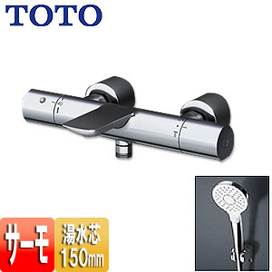 TOTO 浴室用蛇口 壁 洗い場専用 サーモスタット付シャワーバス混合水栓 コンフォートウエーブシャワー(めっき) スパウト83mm ストレート脚 湯水芯150mm 一般地 TBV01S07JA