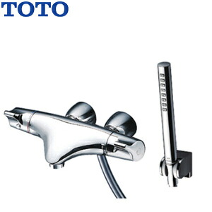 TOTO 浴室用蛇口 ニューウエーブシリーズ 壁 洗い場専用 サーモスタット付シャワーバス混合水栓 コンフォートウエーブシャワー(メタル) シリンダー形 スパウト57mm ストレート脚 湯水芯90mm 一般地 TMNW40BY6｜住設店