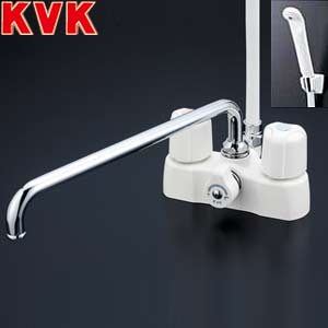 KVK 浴室用台付サーモ　KM3008L　混合水栓 クロームメッキ 40℃対応 デッキ形サーモスタット式混合栓 左ハンドル仕様 可変ピッチ：KM3008L