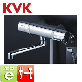 KVK 浴室用蛇口 壁 浴槽・洗い場兼用 サーモスタット付シャワーバス混合水栓 eシャワー めっきワイドシャワーヘッド付 一般地 FTB100KWFT