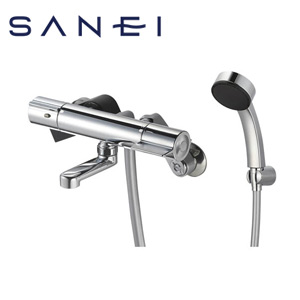 SANEI 風呂場用水道の栓 壁 洗い場専用 サーモスタット付シャワー2階建てバス組みあわせる水栓 スパウト80粍 押し並べて地 SK18C-S9L08(80)