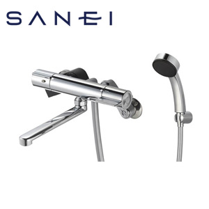SANEI 風呂場用水道の栓 壁 風呂桶・洗い場兼用 サーモスタット付シャワー2階建てバス組みあわせる水栓 スパウト190粍 押し並べて地 SK18C-13