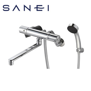 SANEI 風呂場用水道の栓 壁 風呂桶・洗い場兼用 サーモスタット付シャワー2階建てバス組みあわせる水栓 スパウト240粍 押し並べて地 SK18C-S9L24(240)