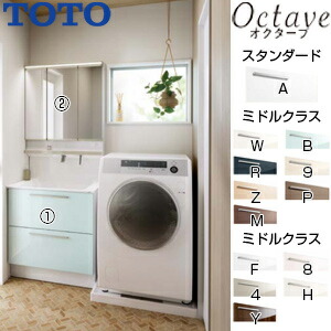 【送料無料】TOTO 洗面化粧台セット オクターブ 間口750mm 高さ1900mm 2段引き出し シャワー水栓 F1 3面鏡 タッチレスワイドLED エコミラー 一般地 LDSFB075BCGDN1-set1
