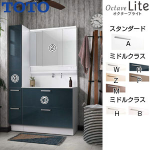 【送料無料】TOTO ●洗面化粧台セット オクターブLite 間口1150mm 高さ1900mm 2段引き出し シャワー水栓 3面鏡 ワイドLED エコミラー トールキャビネット 一般地 LDSFS090BQGDN1-set1｜住設店