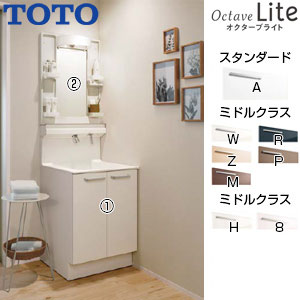 【貨物輸送無料】TOTO 洗面かざり付ける台仕掛ける オクターブLite 間口600粍 高さ1900粍 2枚扉 シャワー水栓 1面鏡 LED照明ランプ エコ銀鏡 原則として地 LDSFS060BAGMN1-set1