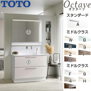 【送料無料】TOTO ●洗面化粧台セット オクターブ 間口1000mm 高さ1900mm 2段引き出し 自動水栓 きれい除菌水 F4 スウィング3面鏡 タッチレスワイドLED エコミラー 一般地 LDSFB100BCGAN2-set1|住設店