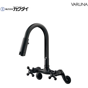 カクダイ 洗面用蛇口 壁 2ハンドル混合栓 スパウト184mm 泡沫 シャワー付 一般地 マットブラック 124-108-D｜住設店